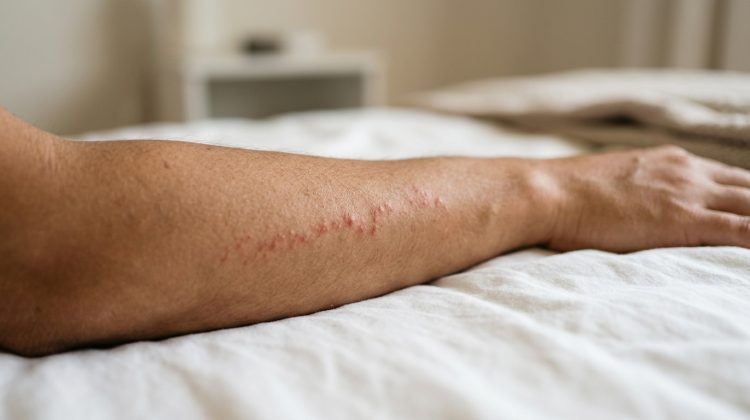 Bed bug bites appear as small, red, itchy welts often arranged in lines or clusters on exposed skin. Learn the visual signs and when to see a doctor.